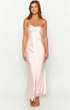 Ariella Pink Satin Strapless Maxi Dress