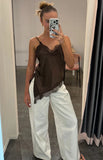 Ziva Brown Satin Lace Asymmetrical Top