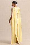 Patrina Lemon High Neck Maxi Dress With Draped Detailing And Cape Sleeves