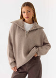 Eirena Quarter Zip Knit Sweater Tan