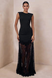 Fianna Black Crew Neck Maxi Dress With Lace Skirt