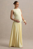 Outline Lemon Crew Neck Maternity Maxi Dress With Pleated Skirt
