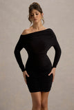 Zhara Black Ruched One Shoulder Bodycon Mini Dress