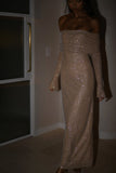 Marcel Off Shoulder Diamante Maxi Dress Nude