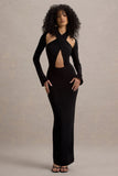 Gita Black Halter Neck Long Sleeve Maxi Dress