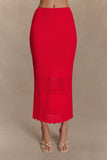Madeline Scallop Knit Midi Skirt Red