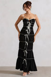 Summer Breeze Black Strappy Gathered Tiered Maxi Dress