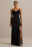 Virtue Black Cowl Neck Fishtail Maxi Dress With Split
