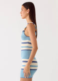 Lobo Twist Strap Knit Mini Dress Blue Stripe
