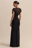 Kalene Black Wide Neck Maxi Dress With Sheer Detailing