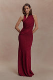 Elma Lurex Knit Halter Maxi Dress Deep Red