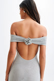 Arna Off Shoulder Diamante Maxi Dress Silver