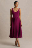 Depths Burgundy V Neck Midi Dress
