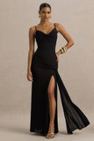 Virtue Black Cowl Neck Fishtail Maxi Dress With Split