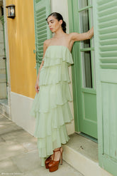 Alexa Ruffle Chiffon Maxi Dress Pastel Lime
