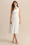 Odette White Asymmetric Neck Midi Dress With Scarf