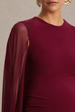 Currant Berry High Neck Maternity Maxi Dress With Cape