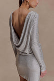 Darius Diamante Cowl Mini Dress Silver