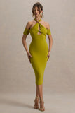 Selvina Green Cut Out Halter Neck Midi Dress