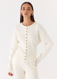 Harrison Cinched Knit Cardigan Ivory