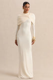 Evessa Cream Crew Neck Maxi Dress With Gathered Detailing