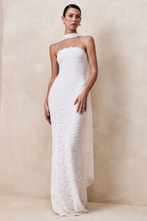 Massima White Lace Bandeau Maxi Dress With Scarf Detail