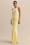 Mirene Lemon Round Neck Maxi Dress With Gathered Detailing And Sash