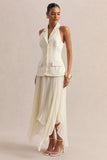 Marvelle Cream Plunge Neck Maxi Dress With Hanky Hem