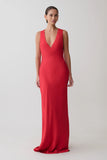 Esme Plunge Satin Maxi Dress Red