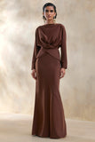 Elaria Brown Satin Maxi Skirt