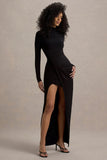 Victoria Black Long Sleeve Maxi Dress With Wrap Skirt