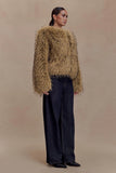 Ottie Mongolian Faux Fur Cropped Jacket Brown Multi