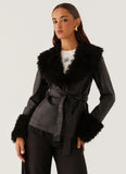 Street Lights Fur Trim Jacket Black