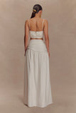 Scottie Gathered Linen Knot Maxi Skirt Oat Marle