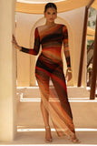 Barzilio Ombre Long Sleeve Bodycon Maxi Dress