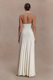 Indira Gathered Slinky Halter Maxi Dress Ivory