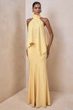 Vayla Lemon Matte Satin Asymmetric Drop Waist Maxi Skirt