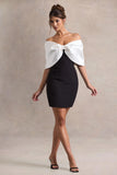 Dewdrop Black White Mini Dress With Oversized Bow