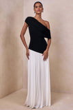Doroyta Black And White Asymmetric Neck Maxi Dress