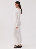 Crystal Cascade Knit Maxi Dress White