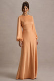 Crawley Peach Satin Puff Sleeve Maxi Dress