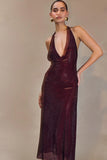 Genie Diamante Halter Midi Dress Mahogany