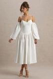 Macie Cream Sweetheart Midi Dress With Balloon Sleeves