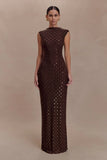Samara Sleeveless Diamante Maxi Dress Chocolate
