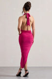 Hayley Hot Pink Cowl Neck Asymmetric Maxi Dress