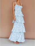 Women Floral Maxi Dress Sleeveless Bow Back Tiered Boho Flowy Long Dresses Summer Fall