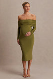 Elspeth Olive Bardot Neck Maternity Midi Dress