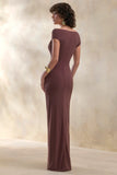 Petronia Brown V Neck Maxi Dress With Wrap Detail