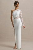 Moonlight White Asymmetric Maxi Dress With Lace Detailing