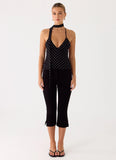 Quiero Backless Top Black Polkadot